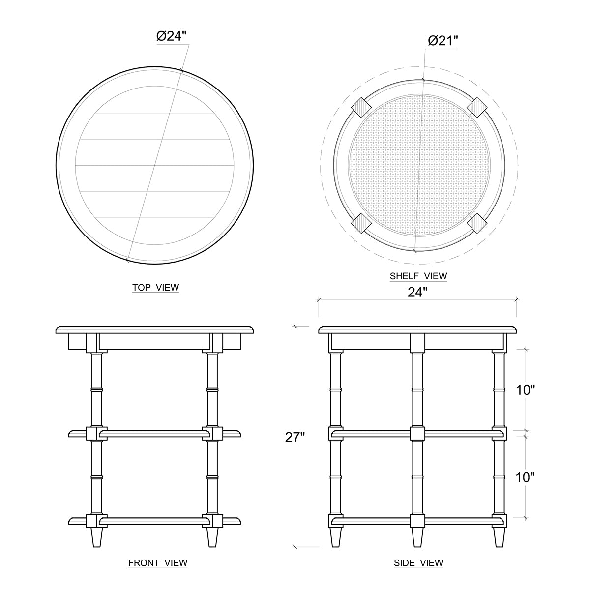 Dimensions sketch of round end table