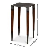 Hammered Iron Square Drink Table with Walnut Legs - dimension drawing