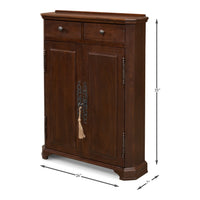 Traditional Hall Cabinet, Walnut – Paneled Doors - dimension drawing