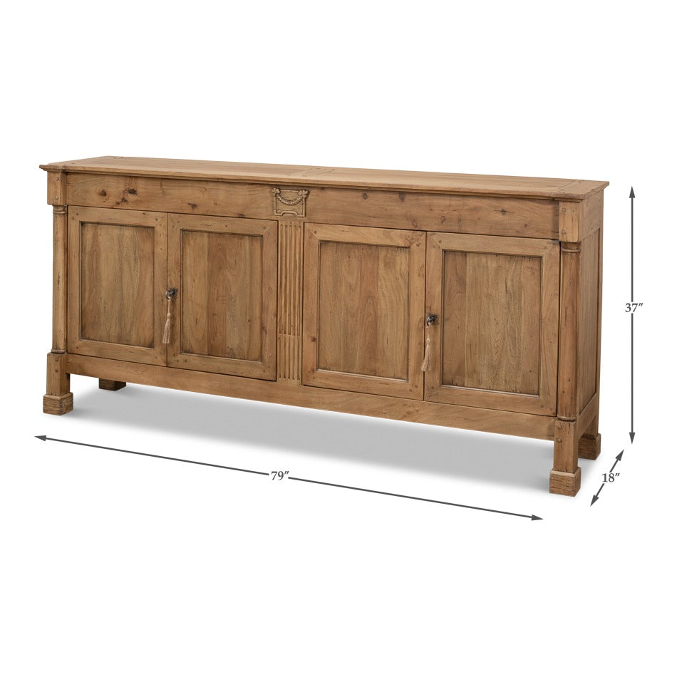 Traditional Credenza, 79" - Driftwood Four-Door - dimension drawing