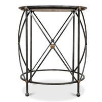Round Drum Lamp Table with Aged White Marble Top - additional view