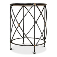 Round Drum Lamp Table with Aged White Marble Top - additional view