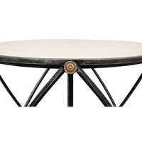 Round Drum Lamp Table with Aged White Marble Top - additional view