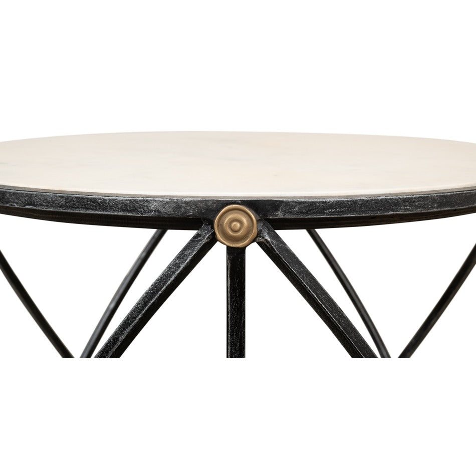 Round Drum Lamp Table with Aged White Marble Top - additional view