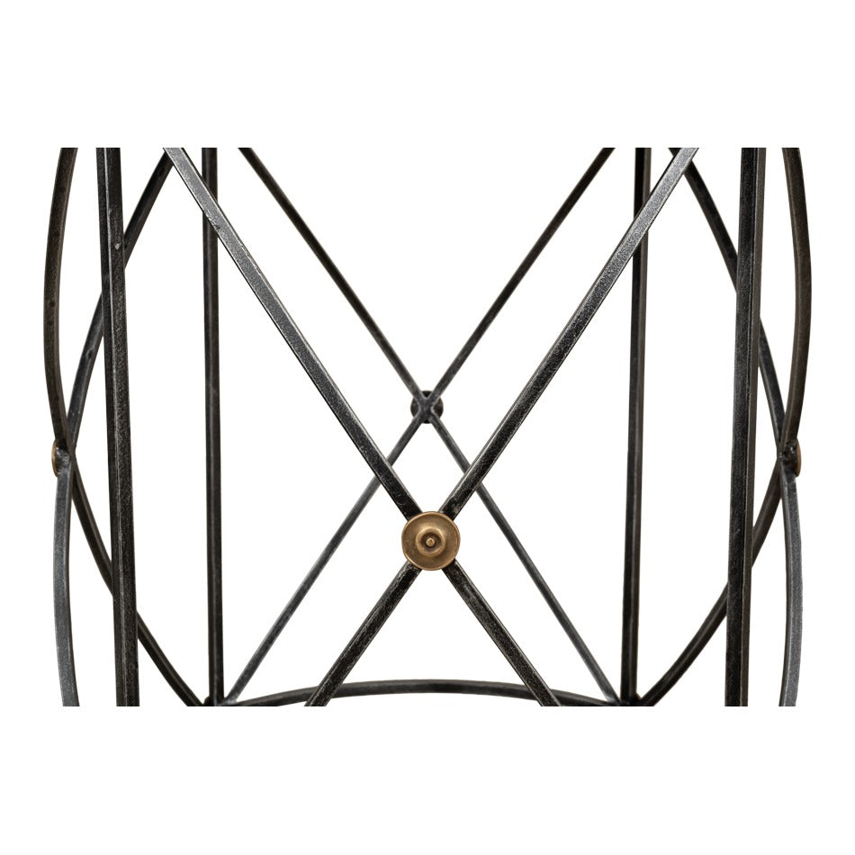 Round Drum Lamp Table with Aged White Marble Top - additional view