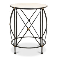 Round Drum Lamp Table with Aged White Marble Top - additional view