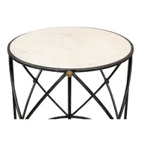 Round Drum Lamp Table with Aged White Marble Top - additional view