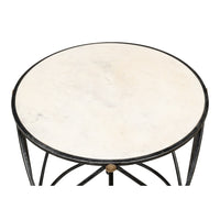 Round Drum Lamp Table with Aged White Marble Top - additional view