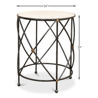 Round Drum Lamp Table with Aged White Marble Top - dimension drawing