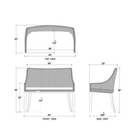 Coastal rattan settee dimensions and design schematic.