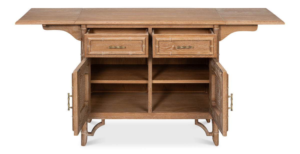 British Colonial Drop Leaf Server with Caned Doors
