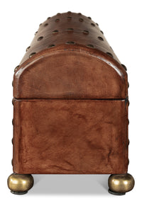 Dome-Top Leather Box with Brass Nailheads and Ball Feet