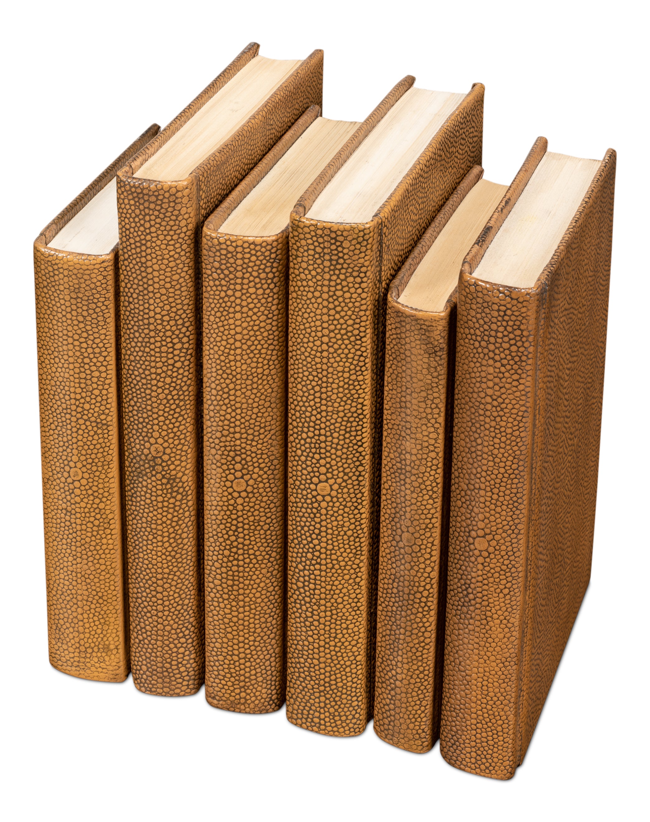 Shagreen Embossed Tan Book Set in Tawny Brown, Set of 12 - view 5