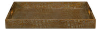 Croc Leather Tray in Antique Green