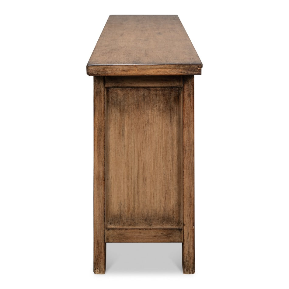 Rustic Carved Moroccan Sideboard, 98" - Burnt-Brown Reclaimed Pine with Geometric Door Panels - additional view