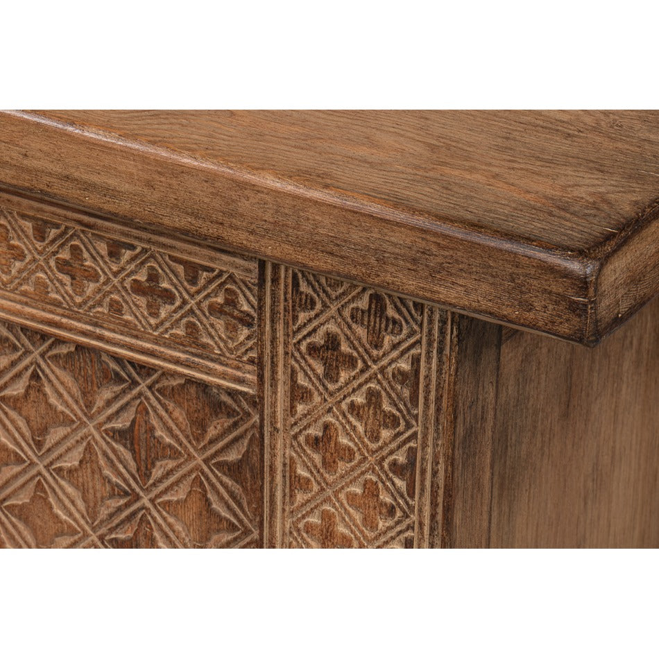 Rustic Carved Moroccan Sideboard, 98" - Burnt-Brown Reclaimed Pine with Geometric Door Panels - additional view