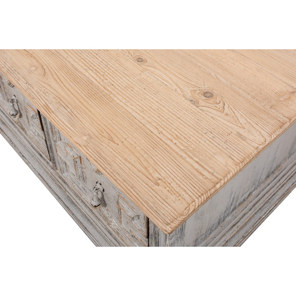 Traditional Carved Coffee Table – Antique Swedish Gray Pine - additional view
