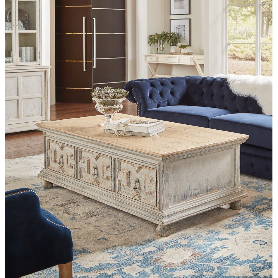 Traditional Carved Coffee Table – Antique Swedish Gray Pine - additional view