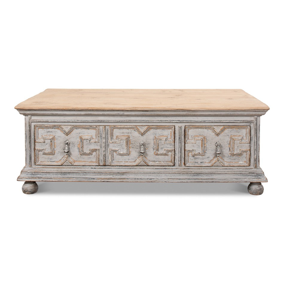 Traditional Carved Coffee Table – Antique Swedish Gray Pine - additional view