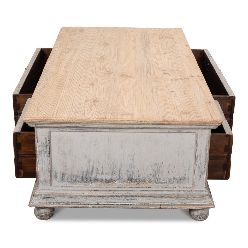 Traditional Carved Coffee Table – Antique Swedish Gray Pine - additional view