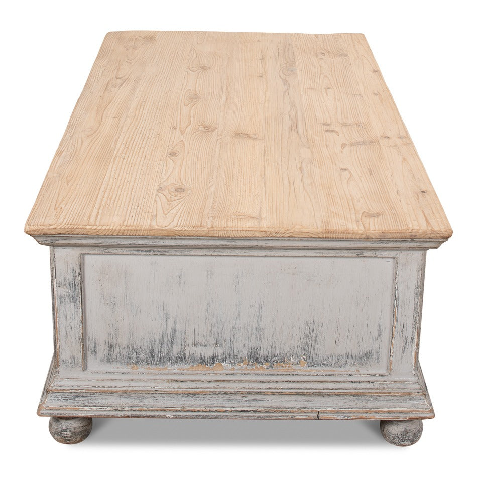 Traditional Carved Coffee Table – Antique Swedish Gray Pine - additional view