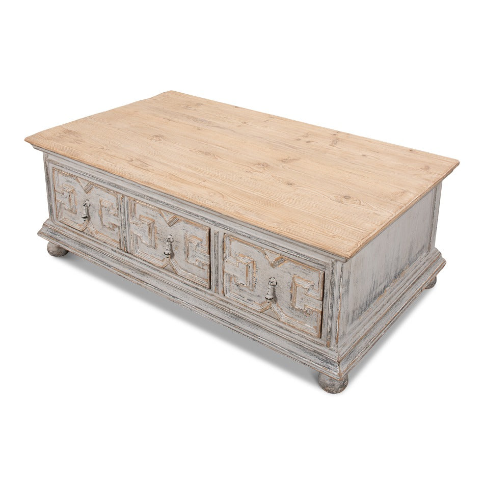 Traditional Carved Coffee Table – Antique Swedish Gray Pine - additional view