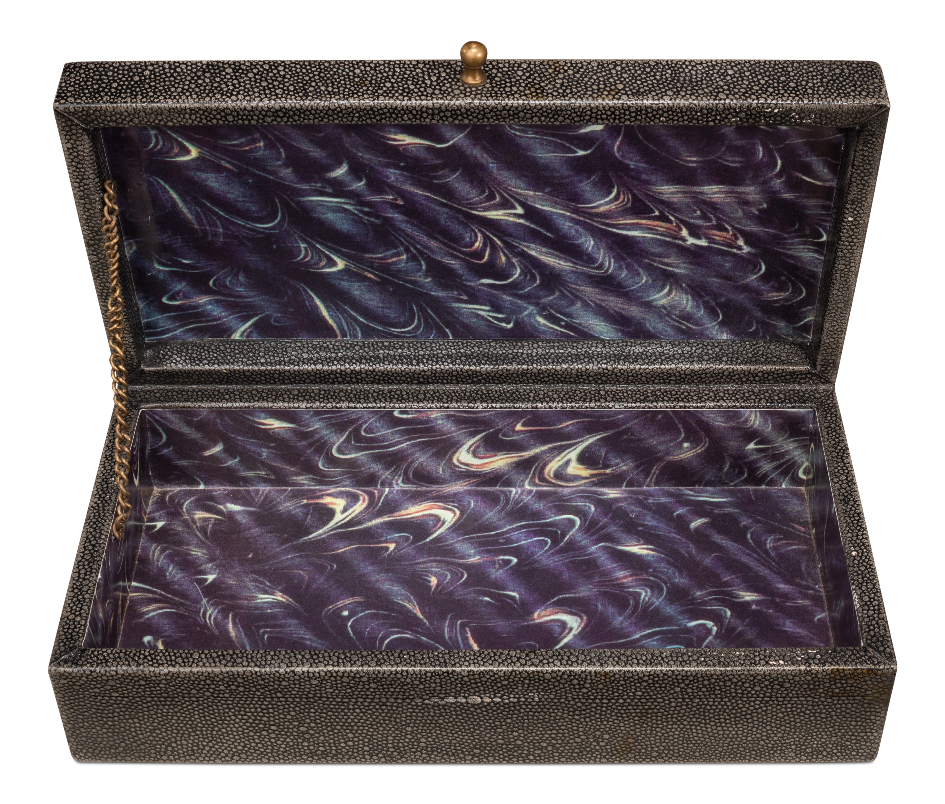 Shagreen Leather Box in Antique Gray, Set of 2