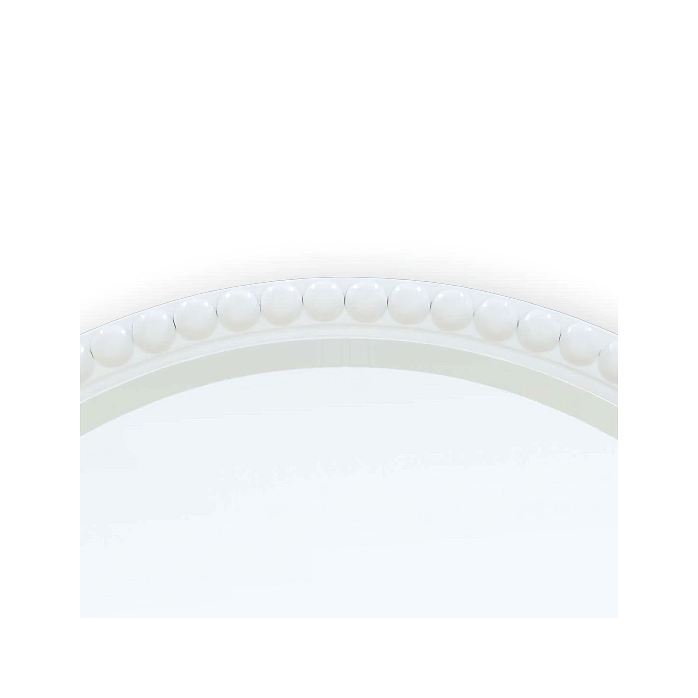 Detailed view of top section of beaded mirror.