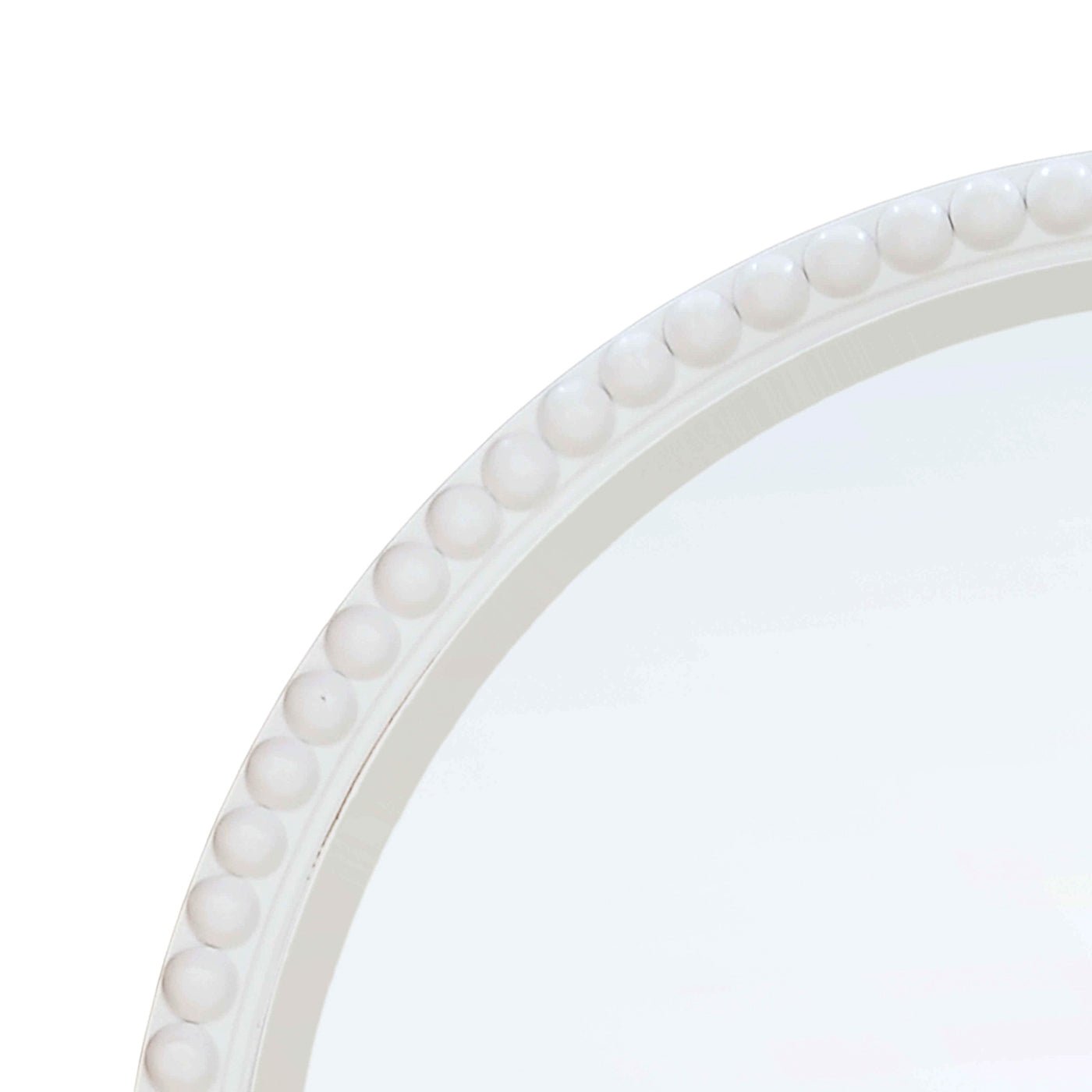 Close-up of beaded edge on white mirror.