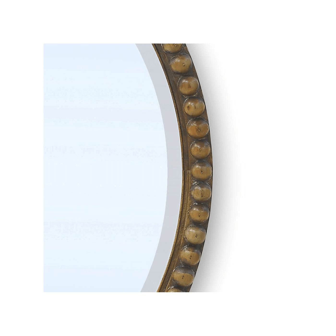 Detailed view of wooden bead design on mirror.