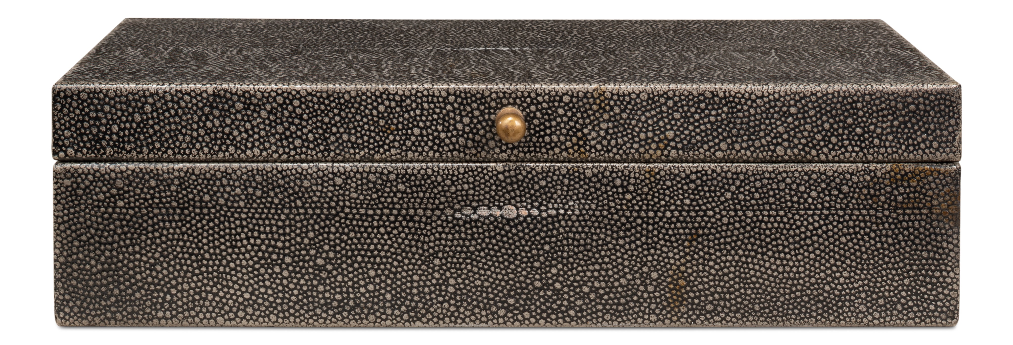 Shagreen Leather Box in Antique Gray, Set of 2