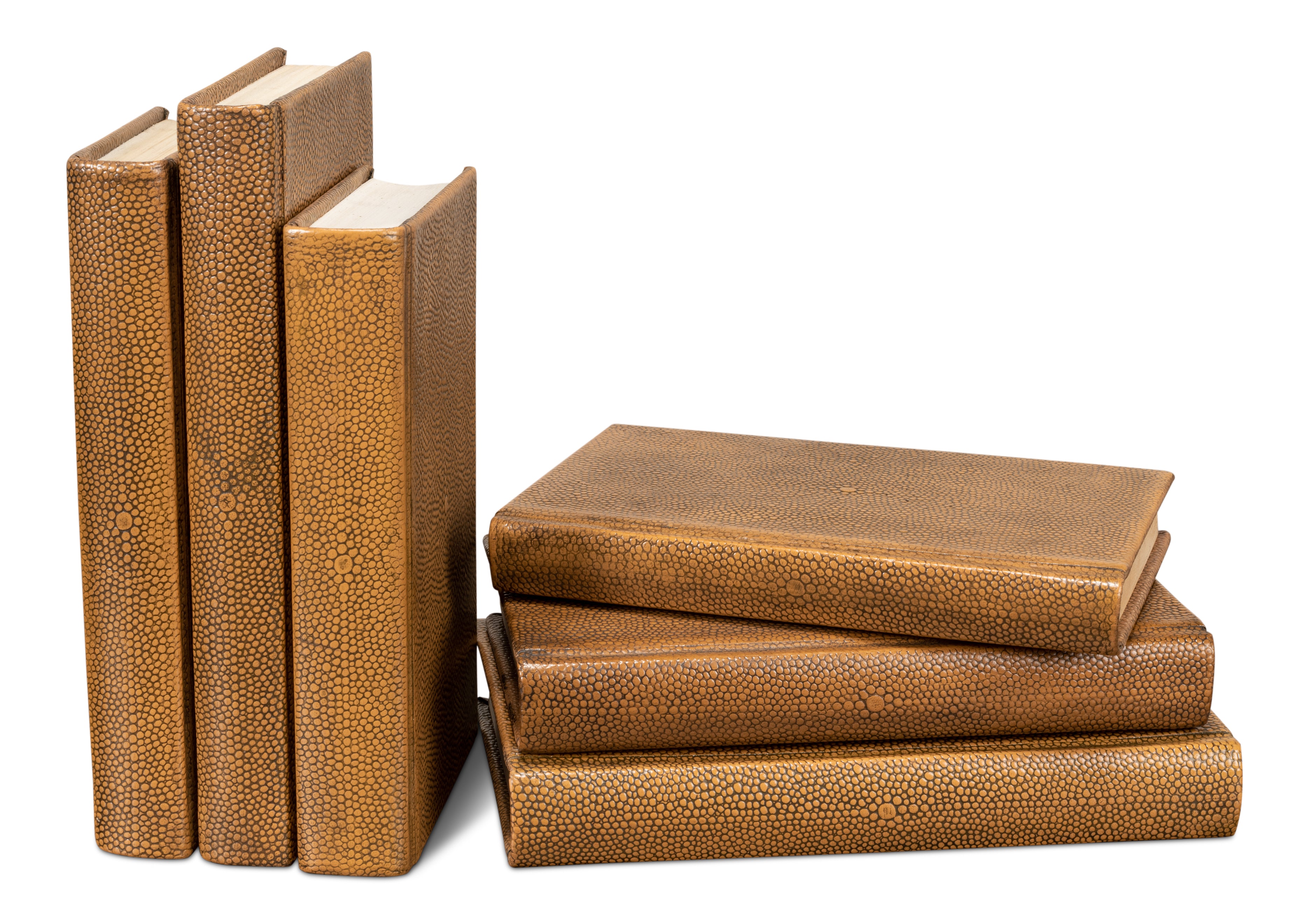 Shagreen Embossed Tan Book Set in Tawny Brown, Set of 12 - view 6