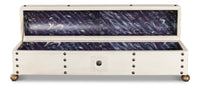 Ivory Leather Box with Brass Nailheads and Ball Feet