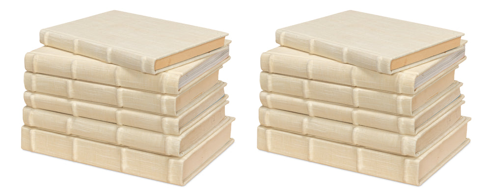 Linen Book Set of 12 in Ivory with Stitched Cloth Covers