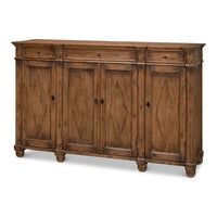 French Provincial Pine Sideboard with Diamond Panel Doors - Warm Brown - styled view