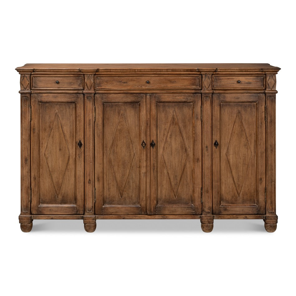 French Provincial Pine Sideboard with Diamond Panel Doors - Warm Brown - additional view