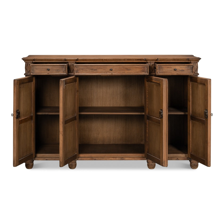 French Provincial Pine Sideboard with Diamond Panel Doors - Warm Brown - additional view