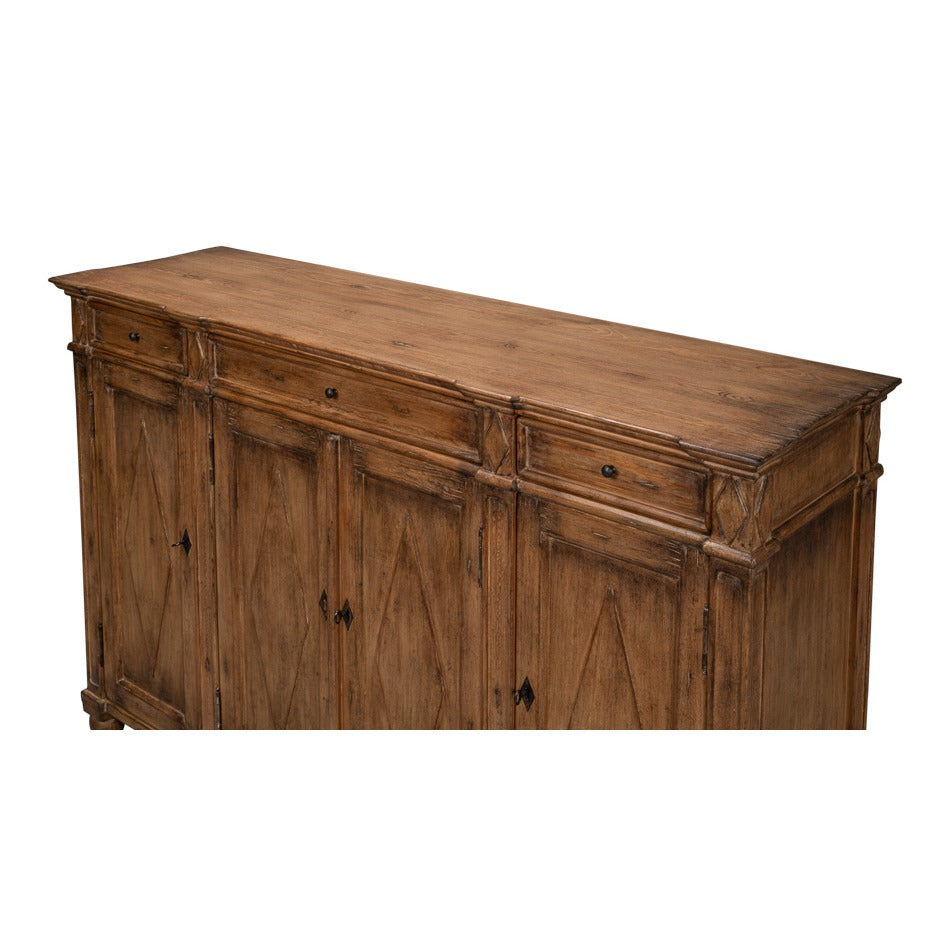 French Provincial Pine Sideboard with Diamond Panel Doors - Warm Brown - additional view
