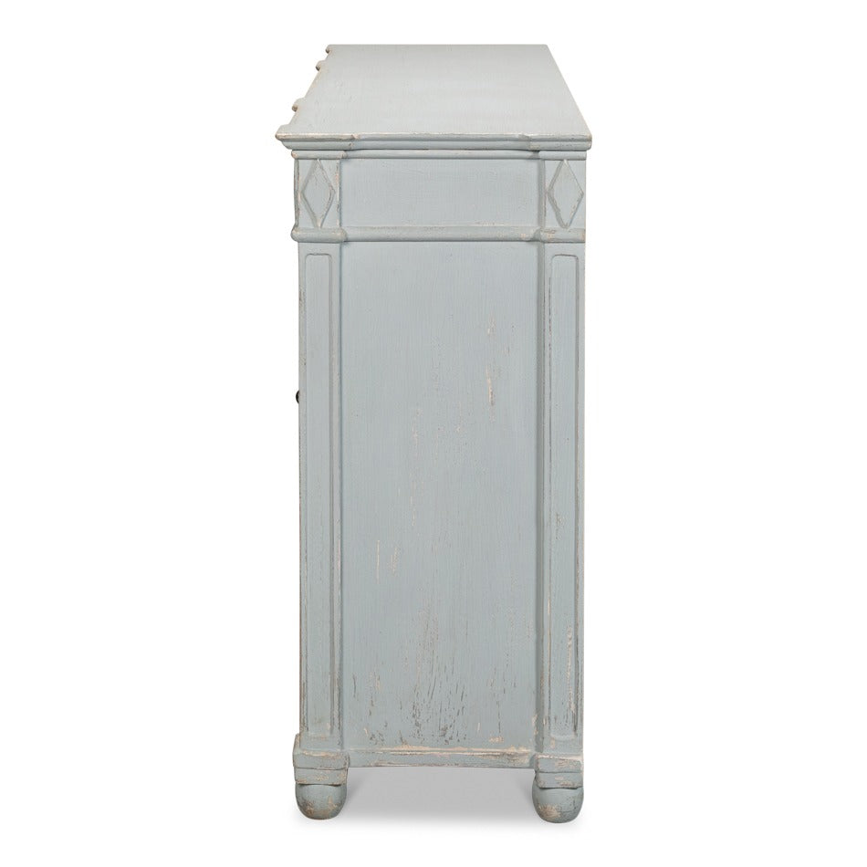 French Provincial Sideboard with a Distressed Blue-Grey Finish - additional view