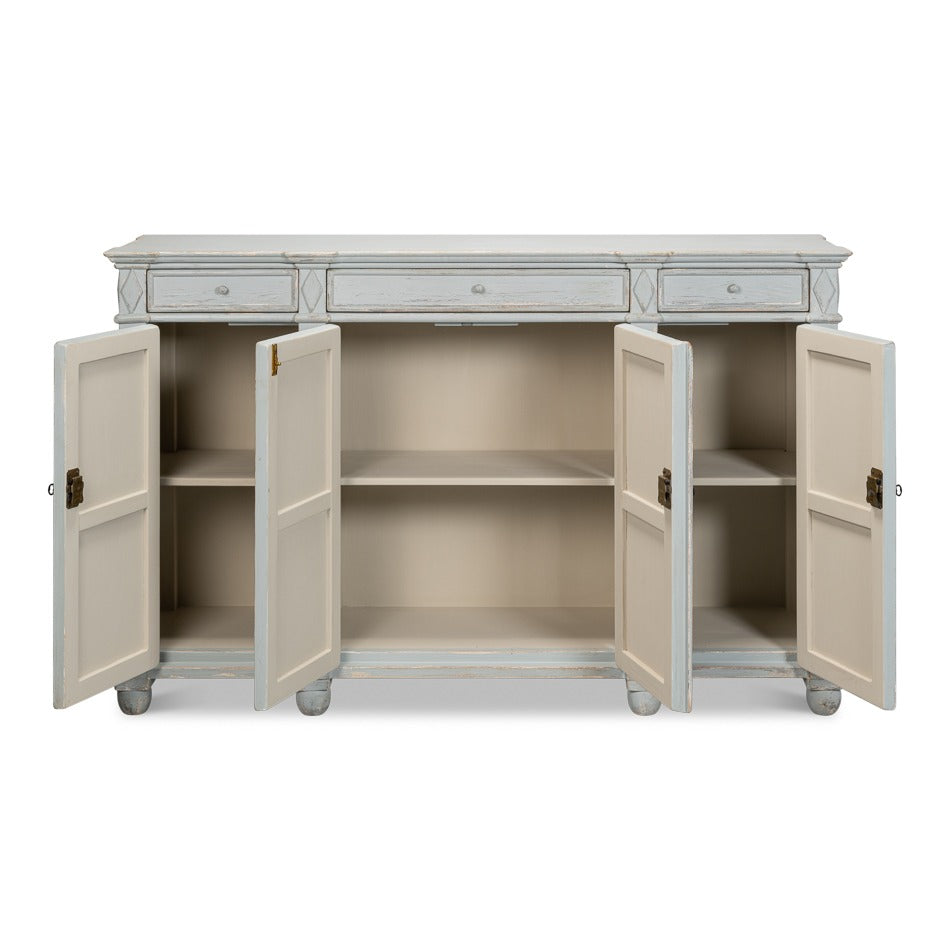 French Provincial Sideboard with a Distressed Blue-Grey Finish - additional view