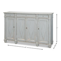 French Provincial Sideboard with a Distressed Blue-Grey Finish - dimension drawing