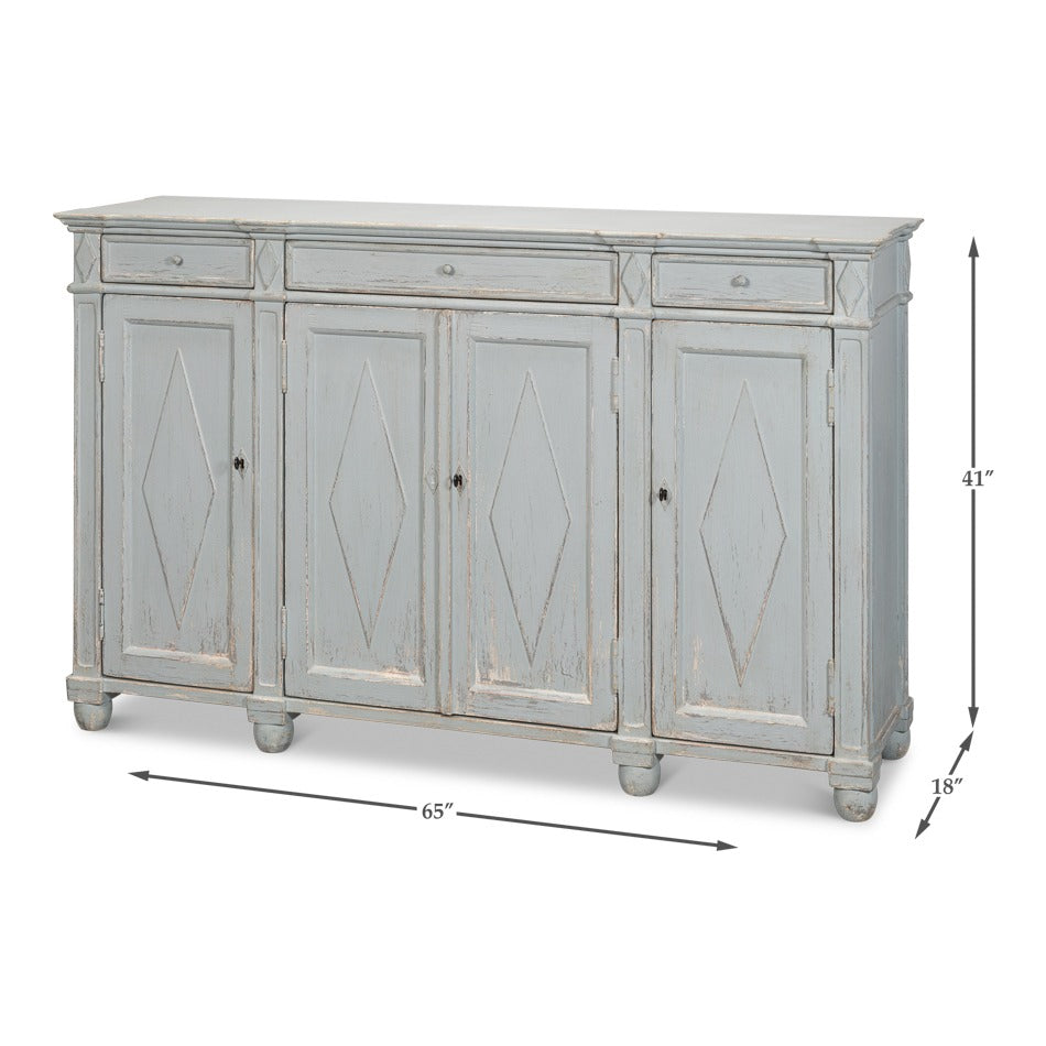 French Provincial Sideboard with a Distressed Blue-Grey Finish - dimension drawing