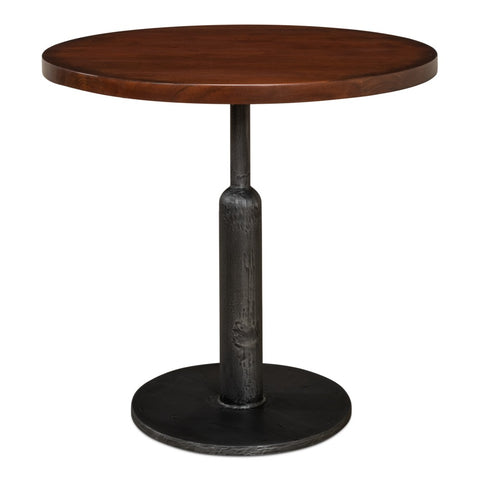Industrial Bistro Table with Solid Walnut Top, 32 Inch Round