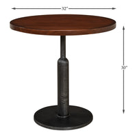 Walnut and Iron Pedestal Bistro Table - dimension drawing