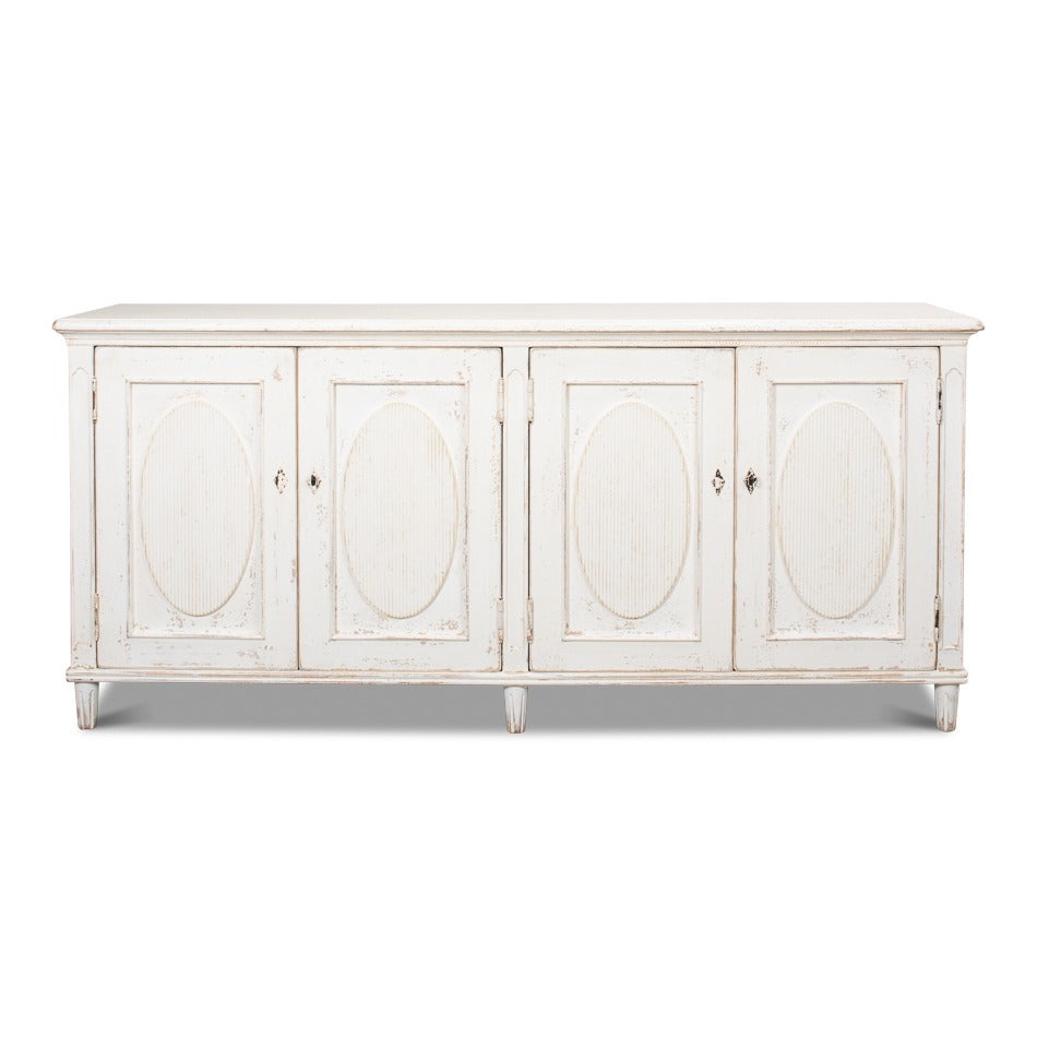 French Provincial Reeded Sideboard, 78" - Whitewashed with Oval Medallions - additional view