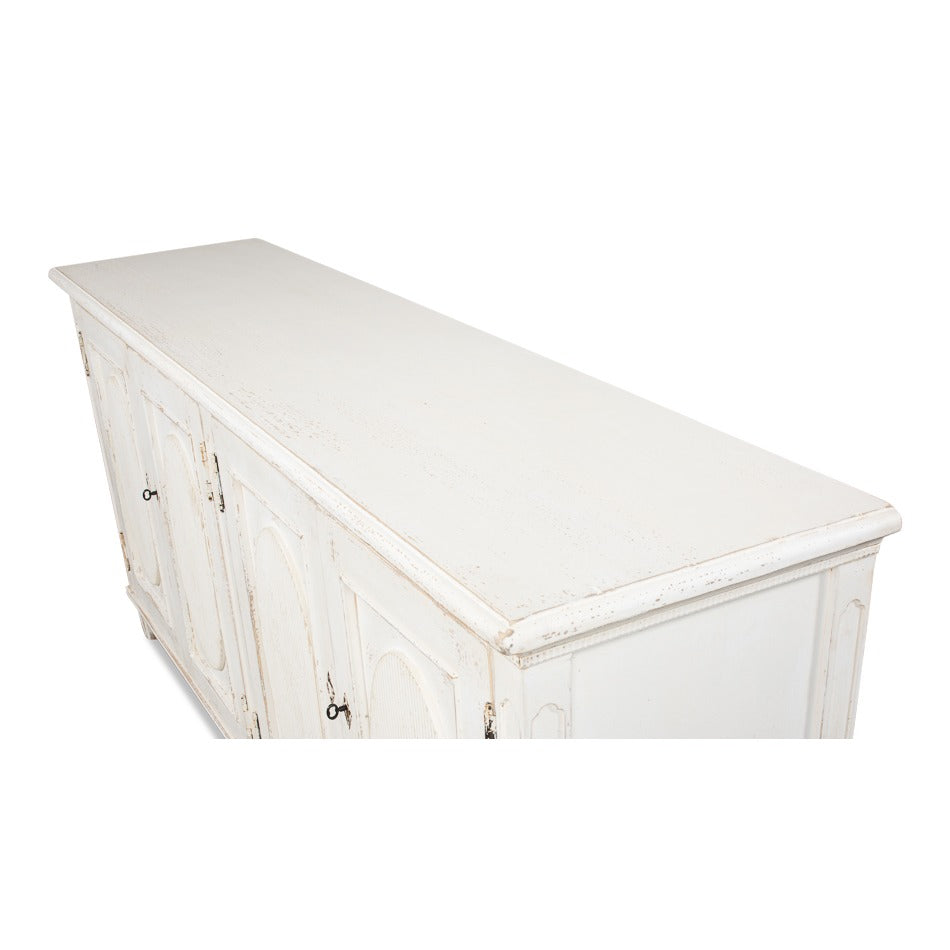 French Provincial Reeded Sideboard, 78" - Whitewashed with Oval Medallions - additional view