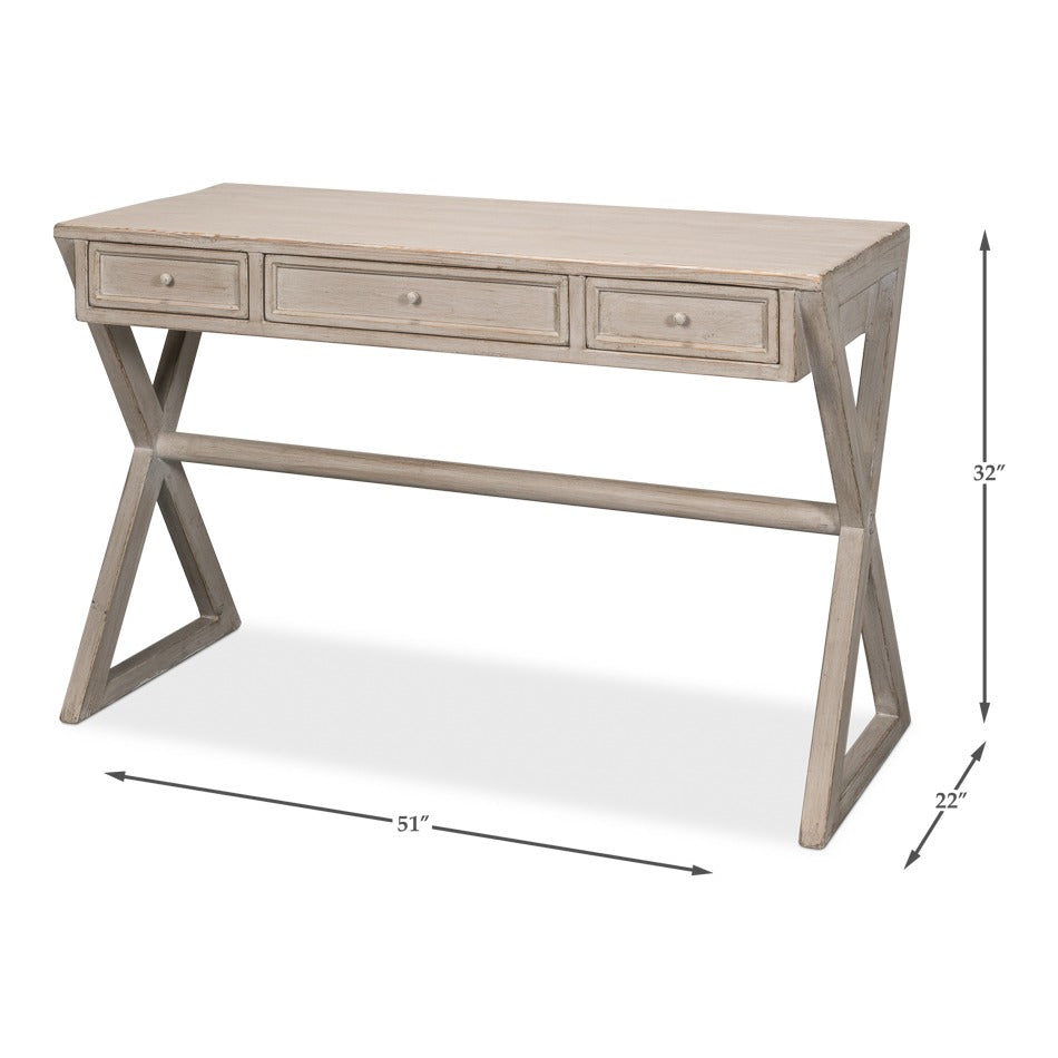 Rustic Trestle Writing Desk, 51 in – Stone Gray Reclaimed Fir - dimension drawing