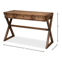 Rustic Trestle Writing Desk, 51 in – Brown Reclaimed Fir - dimension drawing