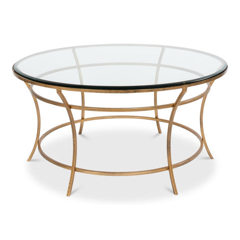 Hollywood Regency Round Coffee Table in Antique Gold