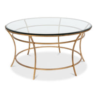 Glass-Top Round Coffee Table with Antique Gold Iron Base - additional view